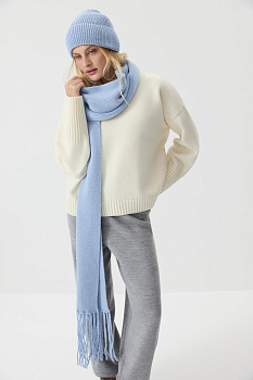Шарф из шерсти мериноса с бахромой (Голубой)