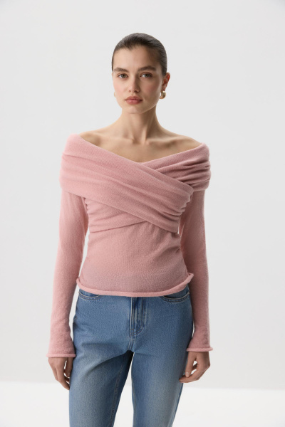 Лонгслив вязанный с драпировкой (Пудровый) (M) 