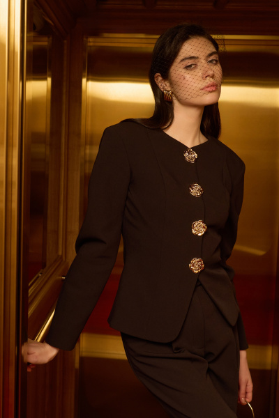 Жакет О-силуэта приталенный  (Черный) (M) 