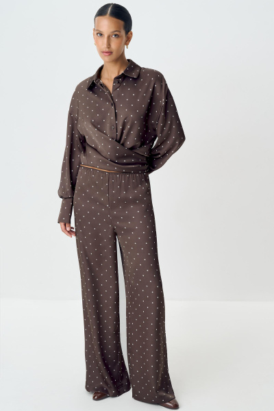 Брюки из сатина в горох (шоколадный) (M) 