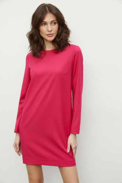 Платье мини прямое с длинным рукавом (фуксия)