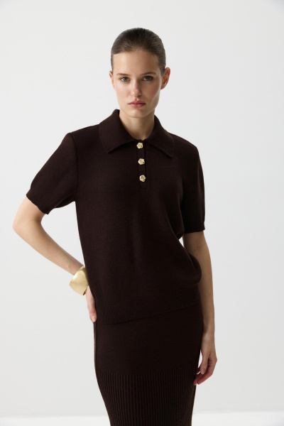 Футболка-поло вязаная (Шоколадный) (XS) 
