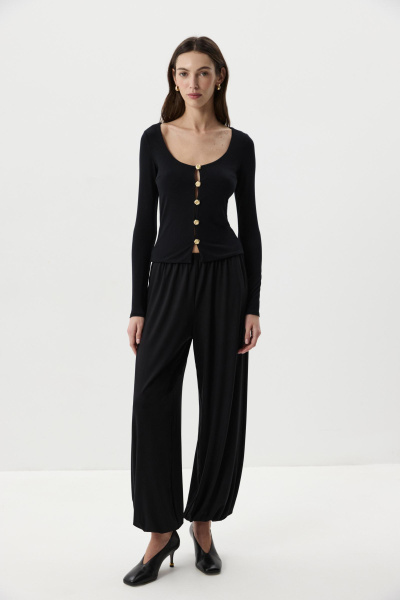 Лонгслив с декоративными пуговицами (Черный) (M) 