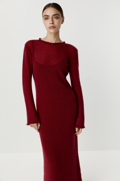 Платье макси ажурной вязки (бордовый) (M/L) 