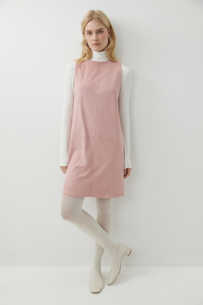 Платье мини прямое из замши (розовый) (XS)