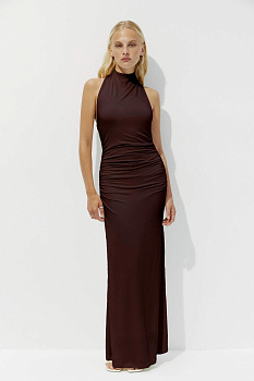 Платье  макси с воротником халтер (шоколадный)