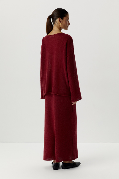 Джемпер ажурной вязки (XS/S, винный) 