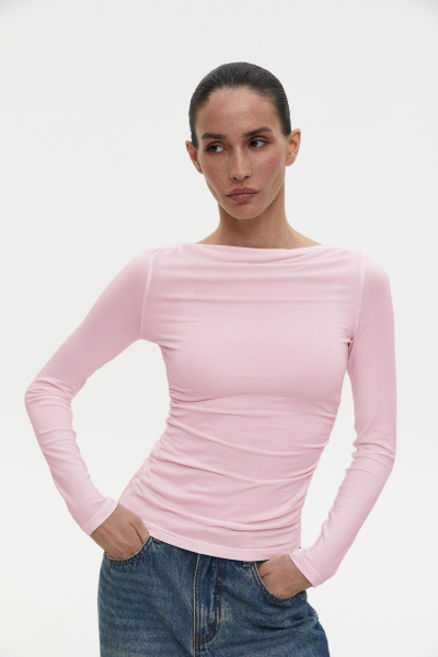 Лонгслив со сборкой из вискозы (розовый) (XS)
