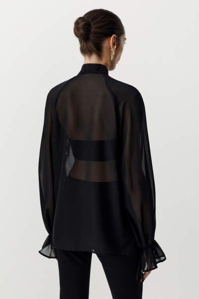 Блуза в стиле бохо из шифона (Черный) (XS) 