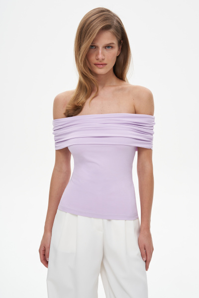Топ со сборкой и спущенным плечом, лавандовый (L) 