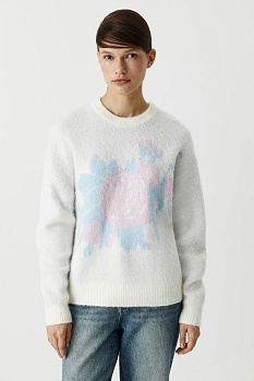 Джемпер с цветочным орнаментом (белый)