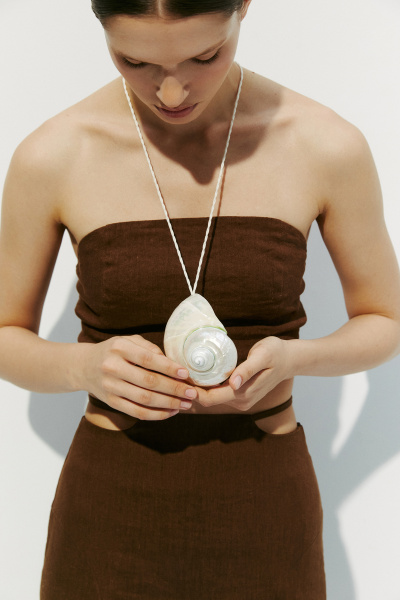 Топ силуэтный изо льна (коричневый) (L) 