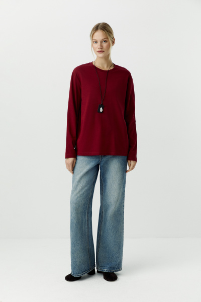 Лонгслив базовый из хлопка (бордовый) (L) 