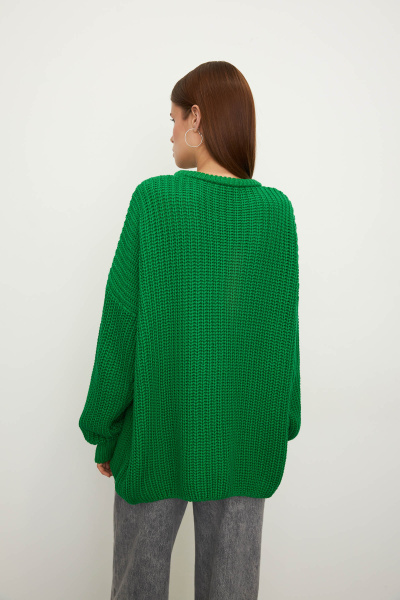 Свитер крупной вязки из хлопка (one size, травяной) 1743