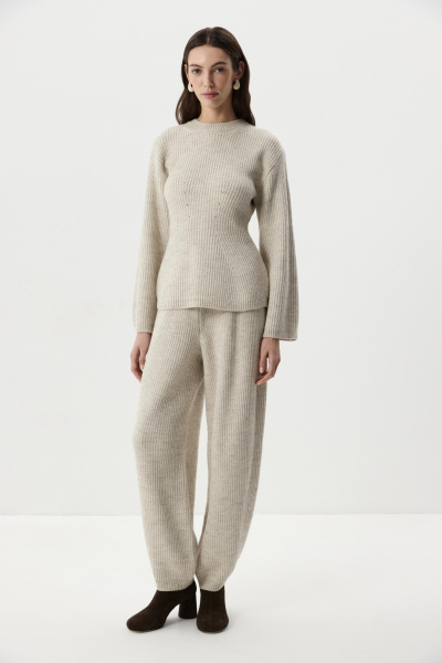 Джемпер приталенный с шерстью (светло-бежевый меланж) (M/L) 