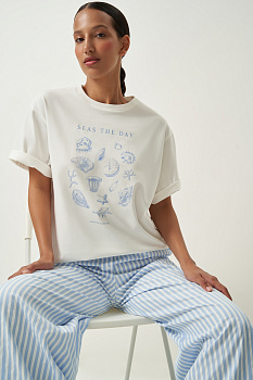 Футболка с принтом SEAS THE DAY (молочный)