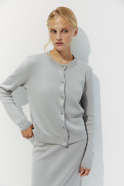 Кардиган с фактурными пуговицами (S, серый) 