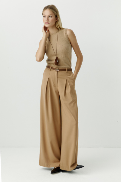 Брюки палаццо с глубокими складками (светло-коричневый) (XS) 