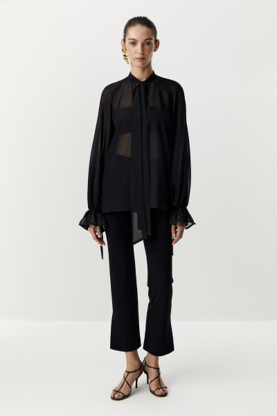 Блуза в стиле бохо из шифона (Черный) (XS) 