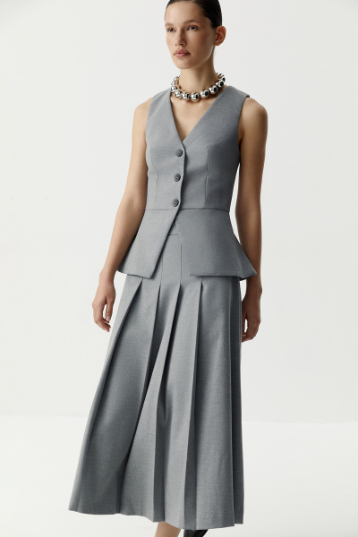 Юбка миди со складками (серый меланж) (XS) 