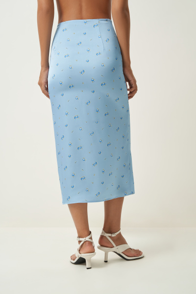 Юбка миди с завязками с принтом (голубой) (M) 