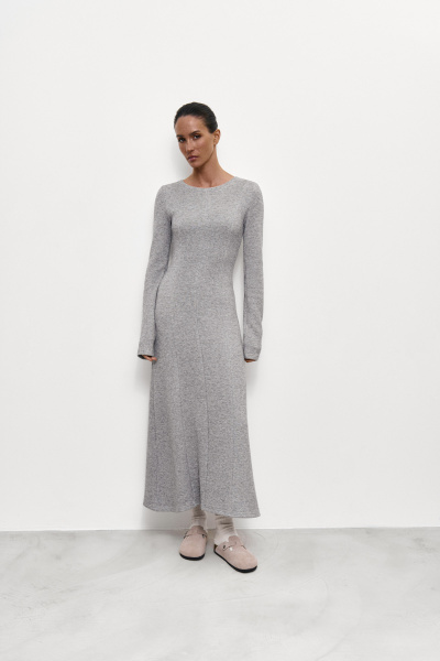 Платье макси из теплого трикотажа (M, серый) 