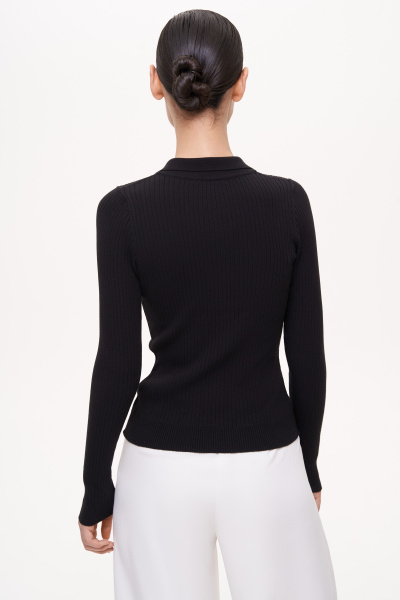 Поло из вискозы с длинным рукавом (L, черный)