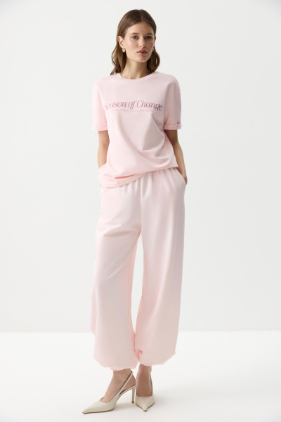 Футболка oversize силуэта с принтом (Розовый) (XS/S) 