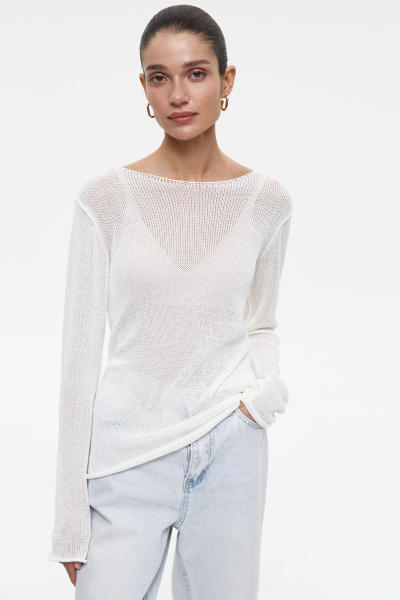 Джемпер ажурной вязки из хлопка (XS, молочный) 