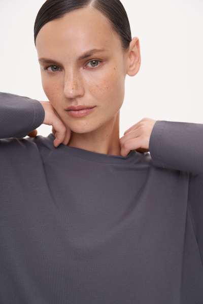 Лонгслив базовый из хлопка (XS/S, темно-серый)