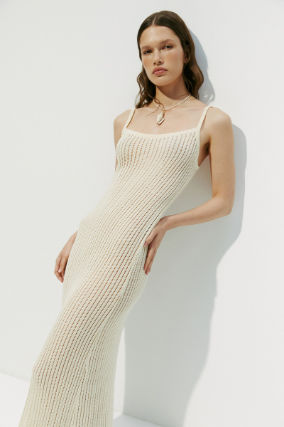 Платье вязаное ажурное (S, кремовый)