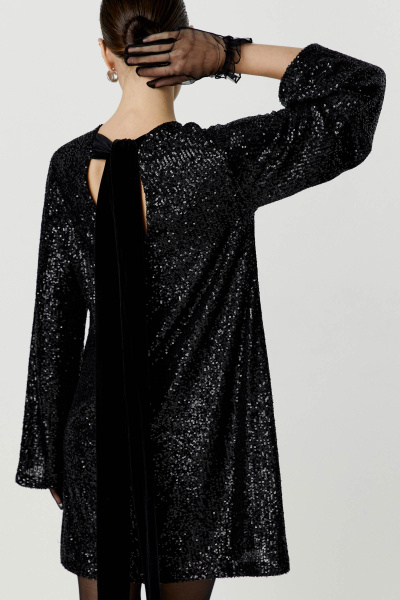 Платье мини из ткани с пайетками с бантом (черный) (XS/S)