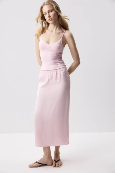 Топ с кружевом из вискозы (светло-розовый) (S)