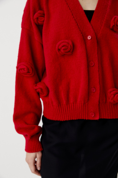 Кардиган с декоративными розами (красный) (M/L) 