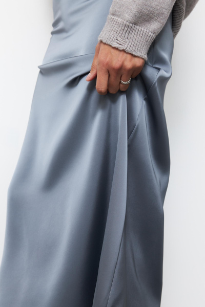 Юбка макси из сатина (S, серый)
