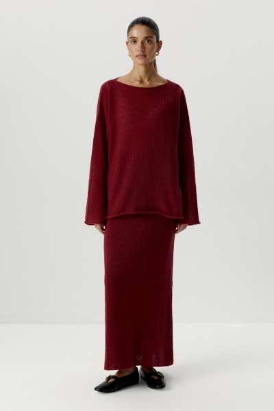 Джемпер ажурной вязки (XS/S, винный) 