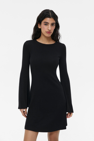 Платье мини из мягкого трикотажа (XS, черный) 