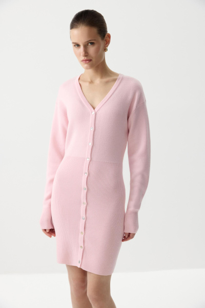 Платье приталенного силуэта с пуговицами (Розовый) (S) 