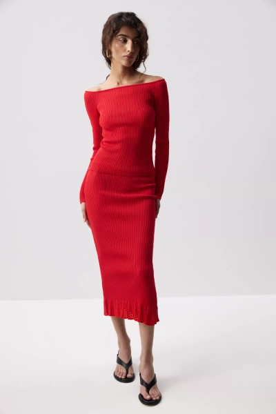 Лонгслив вязаный с ажурным рисунком (Красный) (M) 