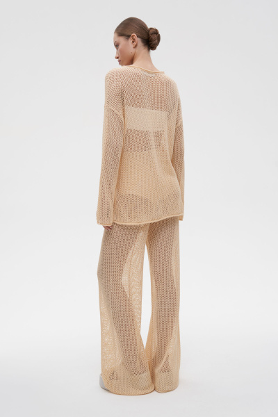 Джемпер вязаный ажурный из хлопка (XS/S, соломенный) 