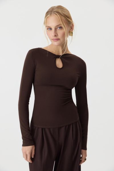 Лонгслив с декоративным узлом  (горький шоколад) (M) 