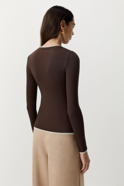 Лонгслив с контрастной отделкой (коричневый) (XS) 