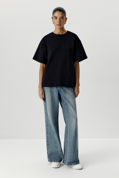 Футболка оверсайз из плотного трикотажа (черный) (XS/S) 