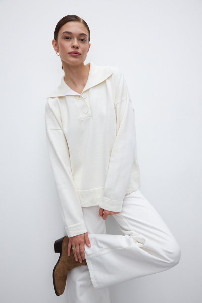 Вязаное поло с длинным рукавом (one size, молочный) 2207