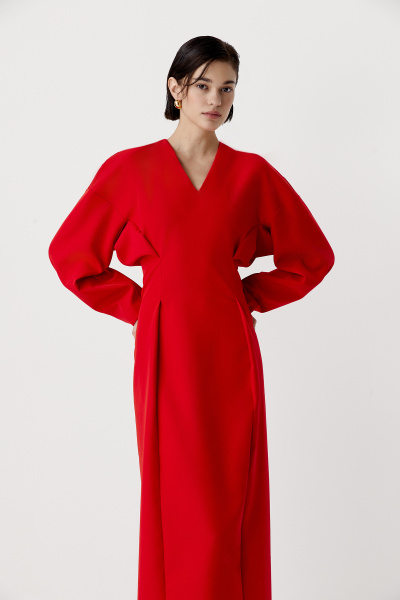 Платье с v-вырезом с объемным верхом (красный) (XS)