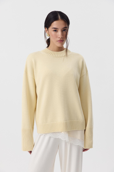 Джемпер из мериносовой шерсти с круглым вырезом (Сливочный) (one size) 