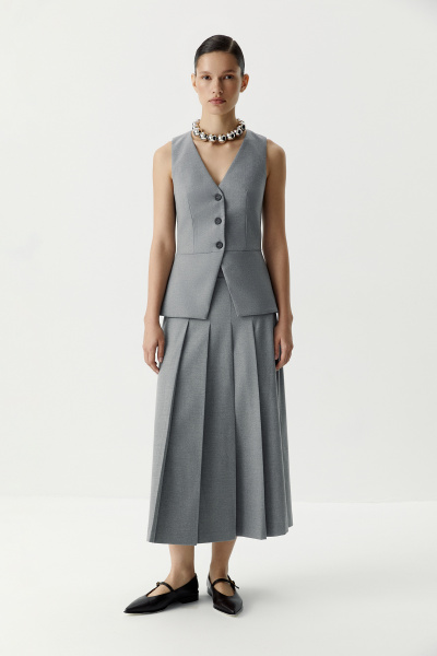 Юбка миди со складками (серый меланж) (XS) 