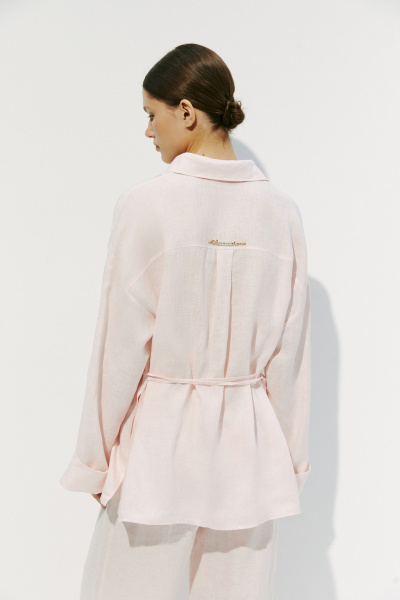 Рубашка с тонким поясом изо льна (M, светло-розовый) 2556