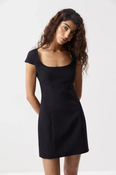 Платье мини с коротким рукавом (Черный) (S) 