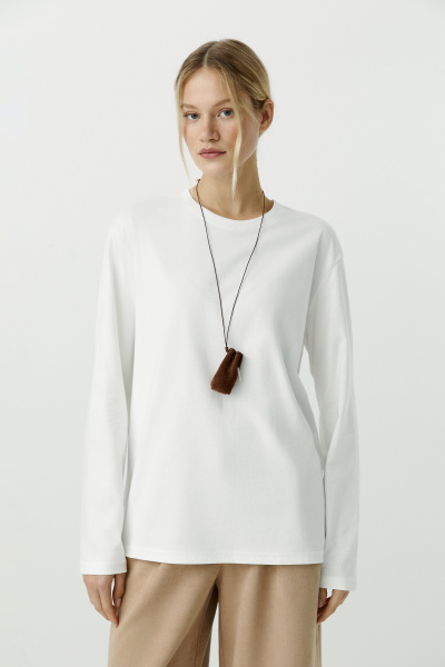 Лонгслив базовый из хлопка (белый) (L) 